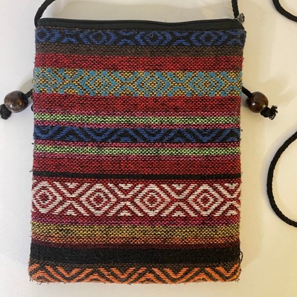 Artisan Handmade  Textile Crossbody Zipper Bag/ Wallet / Passport Holder 8" x 6" - Picture 5 of 5
